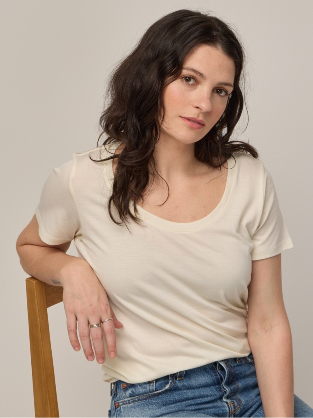 Wool& Stella Signature Scoop Neck Tee Short Sleeve Merino Natural White Wooland